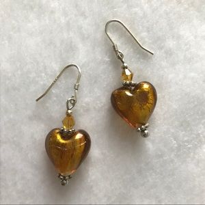 NEW handmade foil heart glass earrings